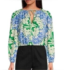 Gianni Binni Floral Cropped Top - Blue, Green L